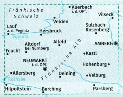 Norymberga i okolice / Nurnberg und Umgebung. Zestaw dwóch map turystycznych 163 wydawnictwa Kompass. Mapa 2 - zasięg