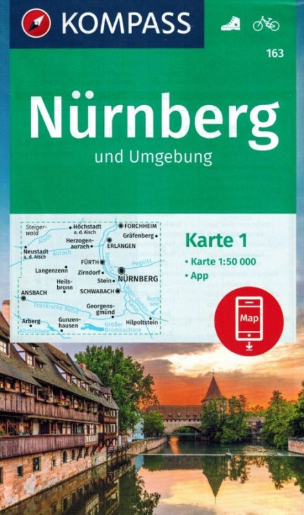 Norymberga i okolice / Nurnberg und Umgebung. Zestaw dwóch map turystycznych 163 wydawnictwa Kompass. Mapa 1 - okładka