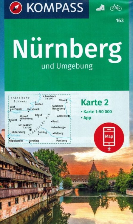 Norymberga i okolice / Nurnberg und Umgebung. Zestaw dwóch map turystycznych 163 wydawnictwa Kompass. Mapa 2 - okładka