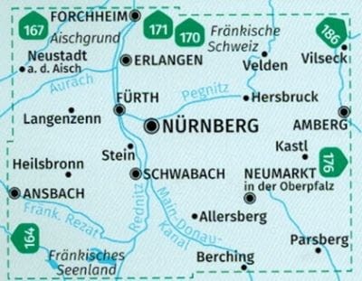 Norymberga i okolice / Nurnberg und Umgebung. Zestaw dwóch map turystycznych 163 wydawnictwa Kompass. Zestaw - zasięg