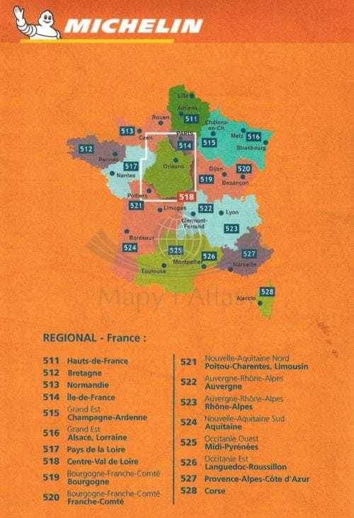 Dolina Loary cz. środkowa / Carte - Val de Loire. Mapa samochodowa 518 wydawnictwa Michelin. Okładka - tył