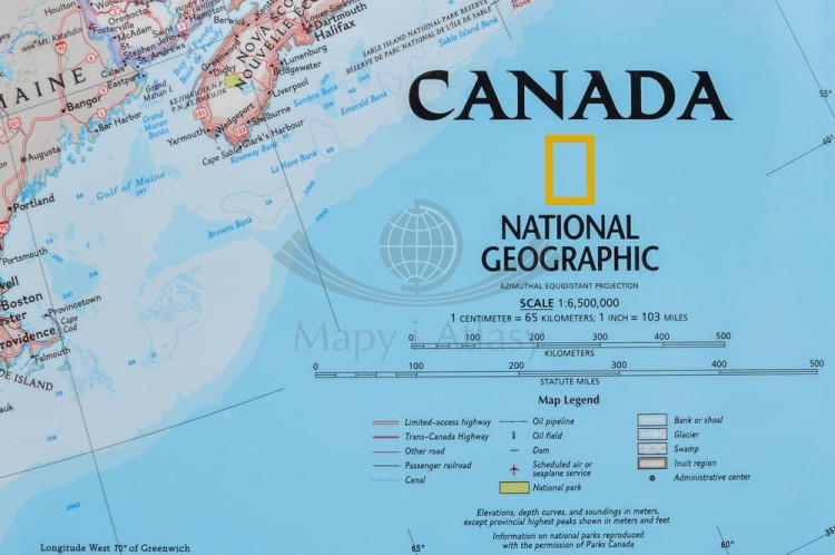 Kanada 1:6 500 00. Mapa ścienna polityczna wydawnictwa National Geographic. Legenda