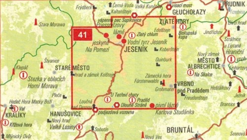 Jeseniky Sever / Jesioniki północne. Wodoodporna mapa turystyczna 41 wydawnictwa Geodezie On Line. Zasięg