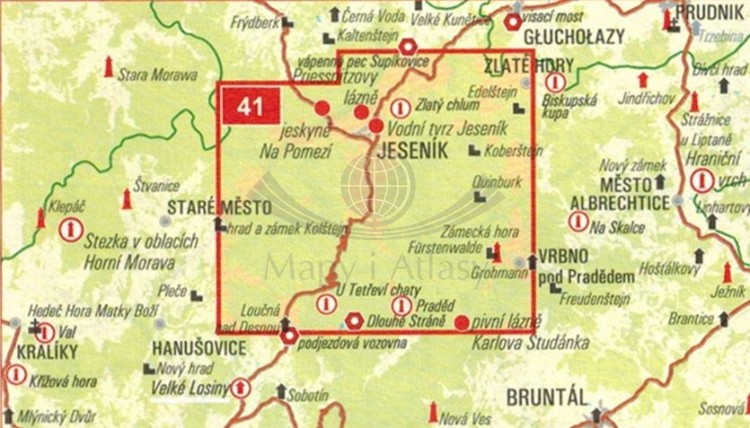 Jeseniky Sever / Jesioniki północne. Wodoodporna mapa turystyczna 41 wydawnictwa Geodezie On Line. Zasięg