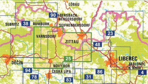 Góry Łużyckie i Żytawskie. Mapa turystyczna 25 w etui wydawnictwa Geodezie On Line. Zasięg
