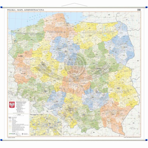 Polska 1:500 000. Dwustronna mapa ścienna administracyjna.