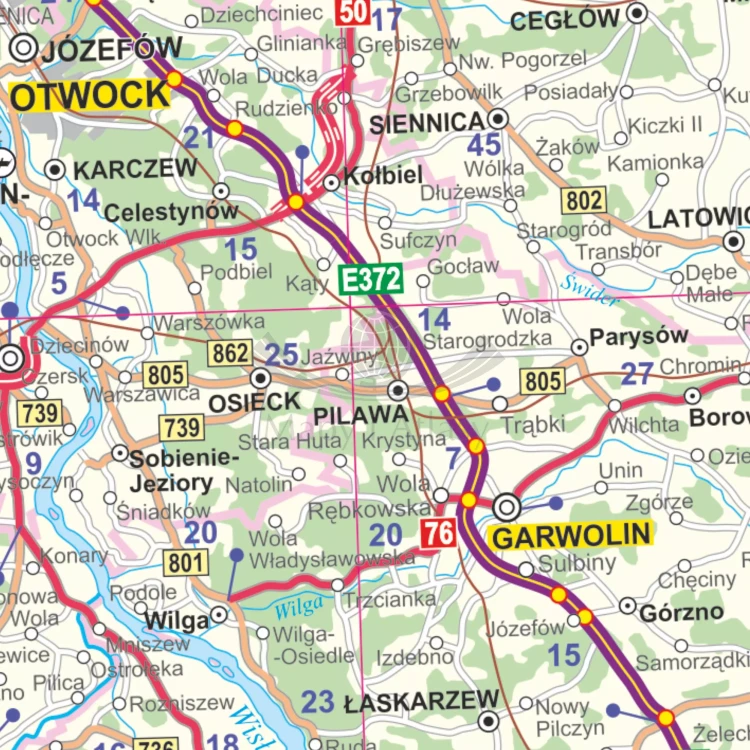 Polska 1:350 000. Arkusz, mapa ścienna drogowa wydawnictwa ArtGlob. Fragment 2