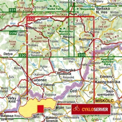 Murańska Płanina, Rudawy Słowackie - zachód. Mapa turystyczna 232 wydawnictwa Shocart. Zasięg