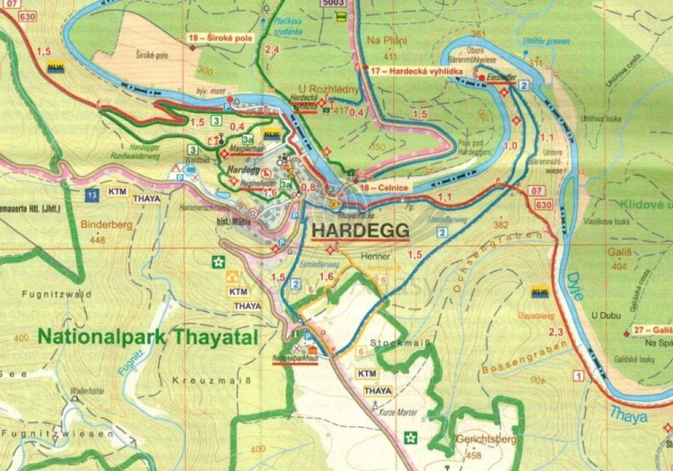 Podyji - Thayatal / Park Narodowy Podyje. Wodoodporna mapa turystyczna 44 w etui wydawnictwa Geodezie On Line. Fragment 1