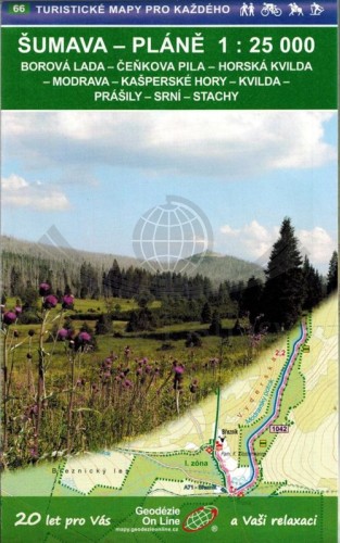 Szumawa / Sumava - Plane. Mapa turystyczna 66 w etui wydawnictwa Geodezie On Line. Okładka