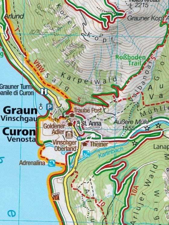 Vinschgau Val Venosta. Zestaw trzech map turystycznych wydawnictwa Kompass. Mapa 1 - fragment