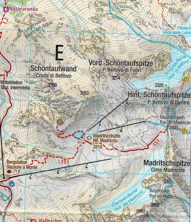 Vinschgau Val Venosta. Zestaw trzech map turystycznych wydawnictwa Kompass. Mapa 2  - fragment