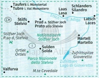 Vinschgau Val Venosta. Zestaw trzech map turystycznych wydawnictwa Kompass. Mapa 2 - zasięg