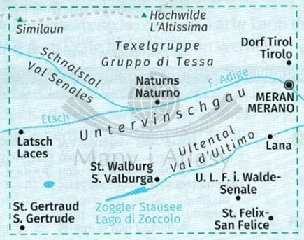 Vinschgau Val Venosta. Zestaw trzech map turystycznych wydawnictwa Kompass. Mapa 3 - zasięg