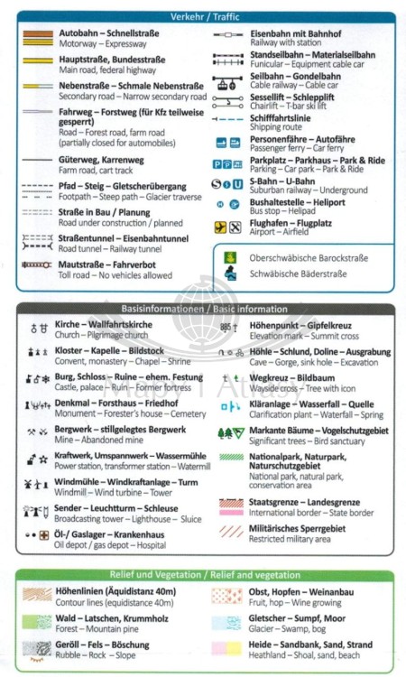 Jezioro Bodeńskie / Bodensee Gesamtgebiet. Wodoodporna mapa turystyczna 1c wydawnictwa Kompass. Legenda 1