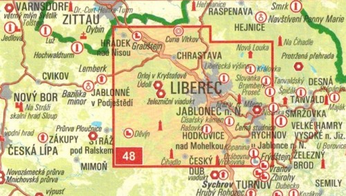 Liberec i okolice / Liberecko. Wodoodporna mapa turystyczna 48 w etui wydawnictwa Geodezie On Line. Zasięg