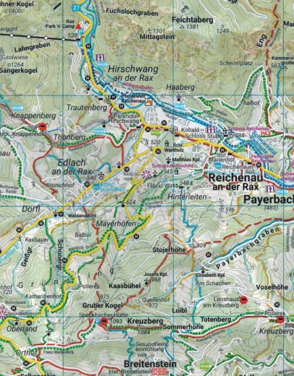 Schneeberg - Rax, Wander-, Rad- und Freizeitkarte. Wodoodporna mapa turystyczna WK 022 wydawnictwa Freytag & Berndt. Fragment 1