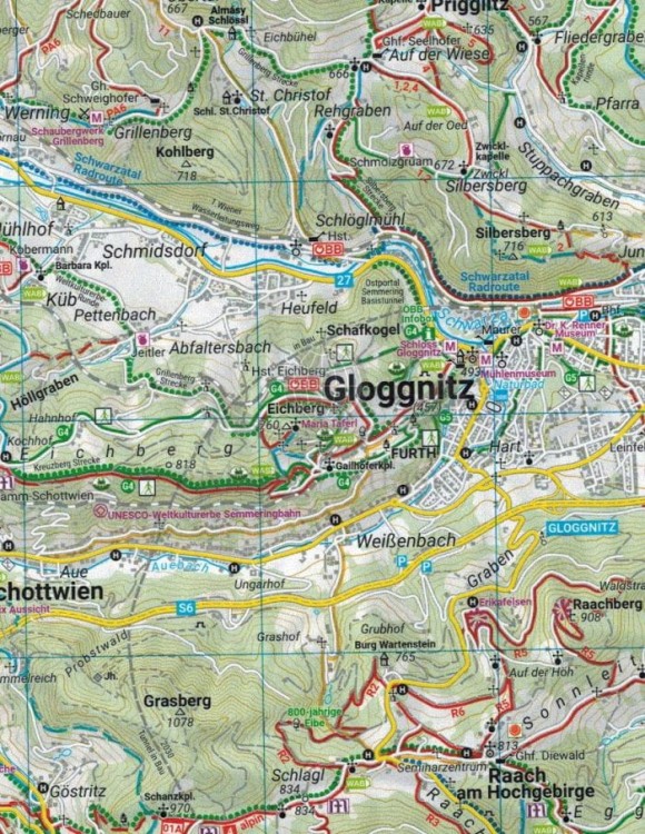 Schneeberg - Rax, Wander-, Rad- und Freizeitkarte. Wodoodporna mapa turystyczna WK 022 wydawnictwa Freytag & Berndt. Fragment 2