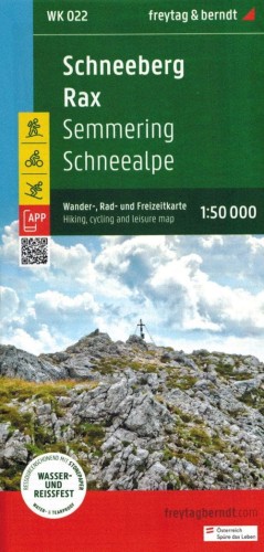 Schneeberg - Rax, Wander-, Rad- und Freizeitkarte. Wodoodporna mapa turystyczna WK 022 wydawnictwa Freytag & Berndt. Okładka
