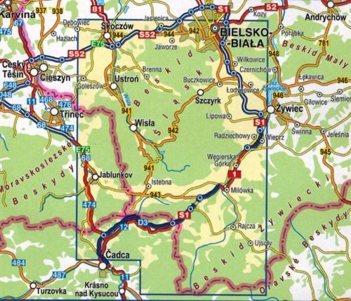 Beskid Śląski i pasmo Wielkiej Raczy 1:50 000. Laminowana mapa turystyczna wydawnictwa Compass. Zasięg