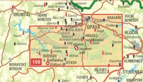 Opavsko. Wodoodporna mapa turystyczna 109 w etui wydawnictwa Geodezie On Line. Zasięg
