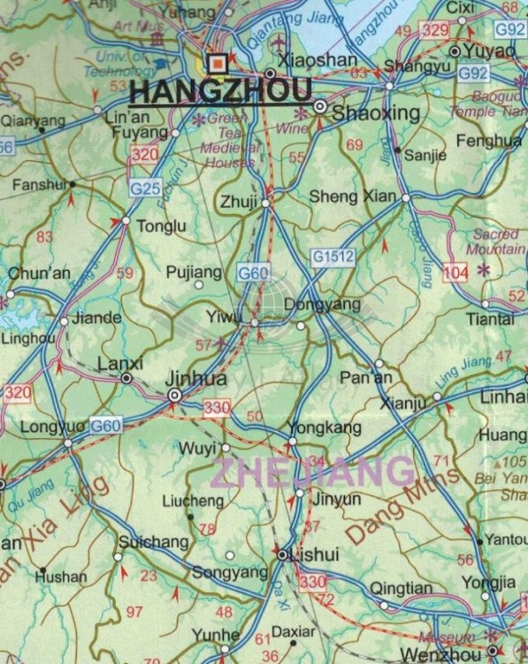 Szanghaj i Chiny południowo-wschodnie. Wodoodporny plan miasta / Mapa samochodowo-turystyczna wydawnictwa ITMB. Fragment 2