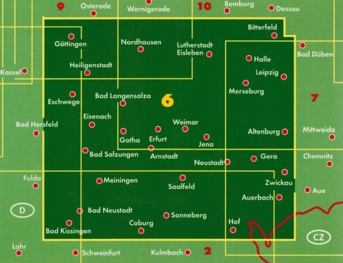 Niemcy: Turyngia / Thuringen 1:200 000. Mapa samochodowa wydawnictwa Freytag & Berndt. Zasięg
