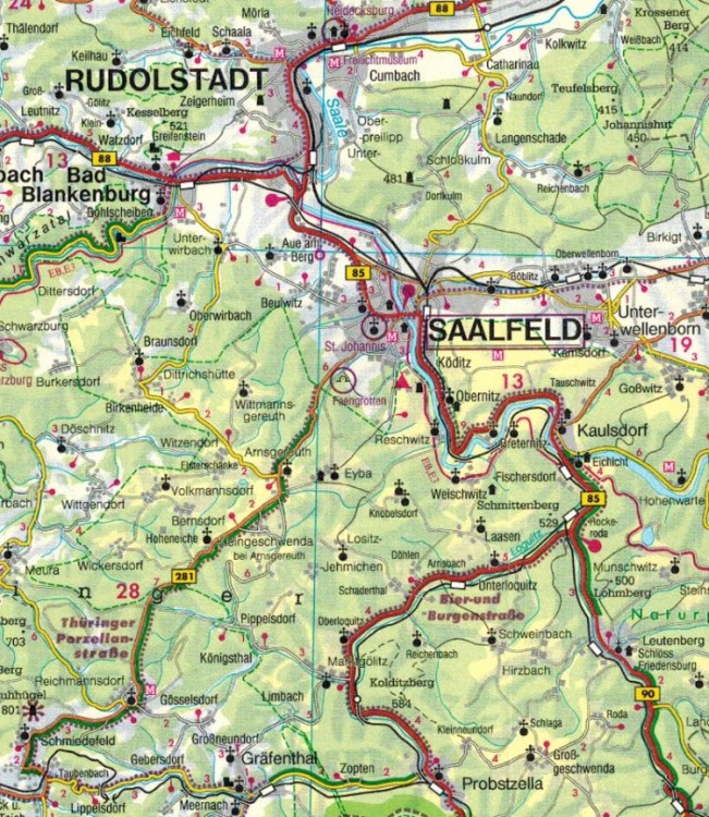 Niemcy: Turyngia / Thuringen 1:200 000. Mapa samochodowa wydawnictwa Freytag & Berndt. Fragment 1
