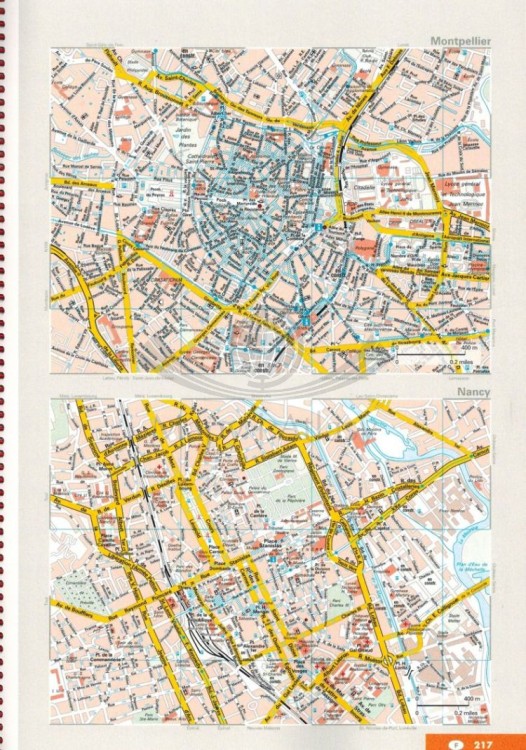 Francja 1:300 000. Atlas samochodowo-turystyczny wydawnictwa Marco Polo. Przykładowy arkusz - plany miast