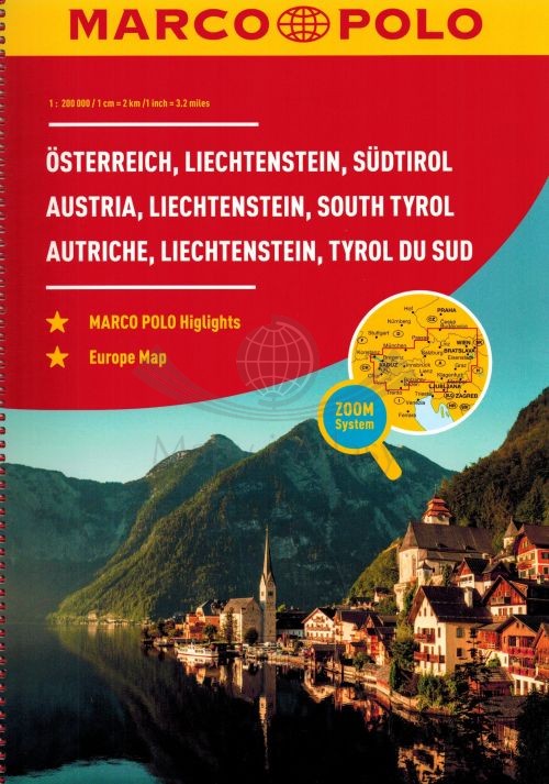 Austria, Liechtenstein, południowy Tyrol. Atlas samochodowy wydawnictwa Marco Polo. Okładka