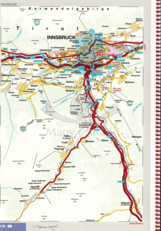 Austria, Liechtenstein, południowy Tyrol. Atlas samochodowy wydawnictwa Marco Polo. Przykładowy arkusz - tranzyt