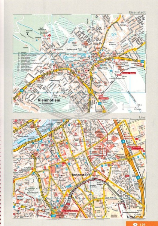 Austria, Liechtenstein, południowy Tyrol. Atlas samochodowy wydawnictwa Marco Polo. Przykładowy arkusz - plany miast
