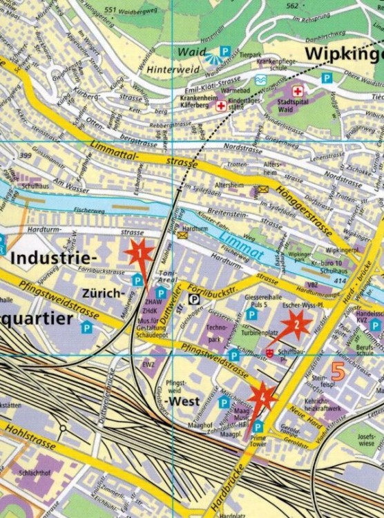 Zurych / Zurich 1:16 000. Wodoodporna mapa / plan miasta wydawnictwa Hallwag. Fragment 1