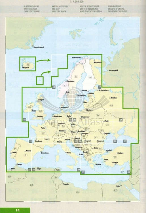 Skandynawia 1:250 000 - 1:650 000. Atlas samochodowy wydawnictwa Marco Polo. Skorowidz Europa
