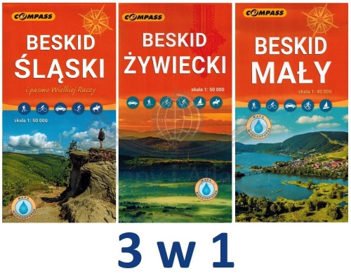 Beskid Śląski, Żywiecki i Mały. Zestaw trzech laminowanych map turystycznych wydawnictwa Compass