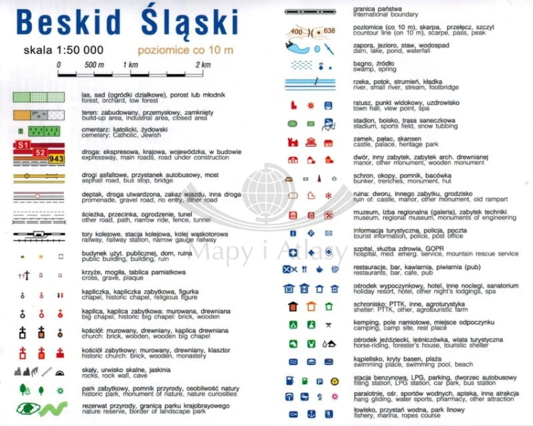 Beskid Śląski i pasmo Wielkiej Raczy 1:50 000. Laminowana mapa turystyczna wydawnictwa Compass. Legenda 1