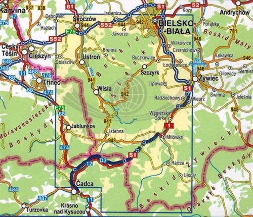 Beskid Śląski i pasmo Wielkiej Raczy 1:50 000. Laminowana mapa turystyczna wydawnictwa Compass. Zasięg