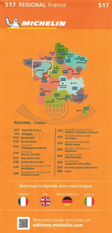 Loara region 1:200 000. Mapa samochodowa 517 wydawnictwa Michelin. Okładka - tył