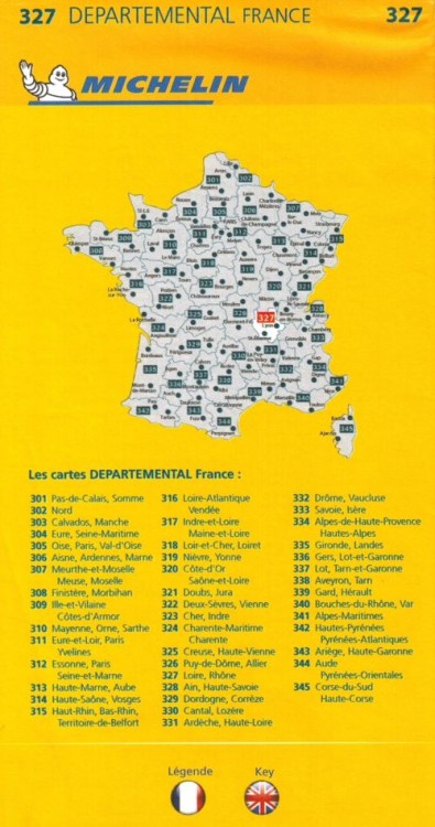 Loara, Rhone 1:150 000. Mapa samochodowa 327 wydawnictwa Michelin. Okładka - tył