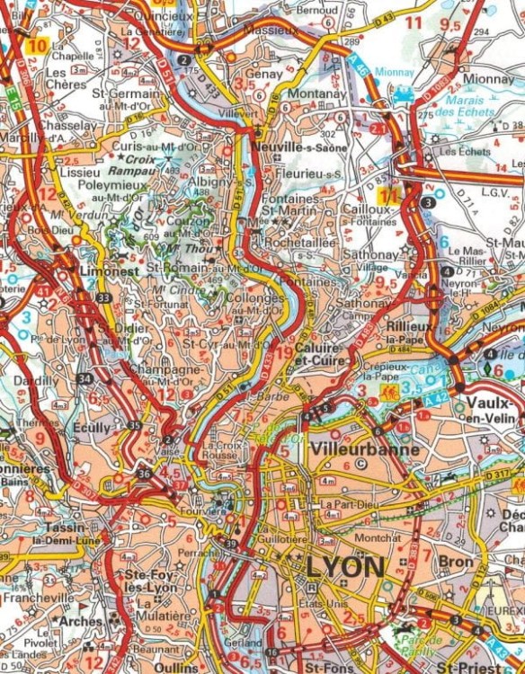 Loara, Rhone 1:150 000. Mapa samochodowa 327 wydawnictwa Michelin. Fragment 1