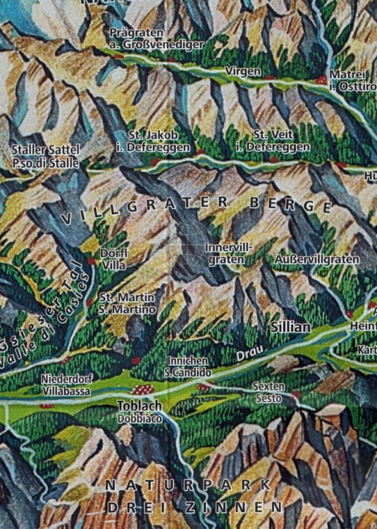 Bruneck, Toblach, Hochpustertal / Brunico, Dobbiaco, Alta Pusteria, Cortina d'Ampezzo. Wodoodporna mapa turystyczna 57. wydawnictwa Kompass. Fragment 2
