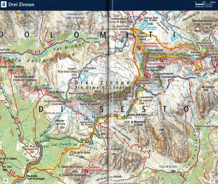 Bruneck, Toblach, Hochpustertal / Brunico, Dobbiaco, Alta Pusteria, Cortina d'Ampezzo. Wodoodporna mapa turystyczna 57. wydawnictwa Kompass. Informator - mapa