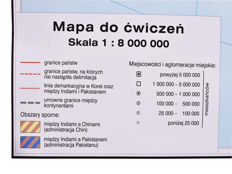 Azja 1:8 000 000. Mapa ścienna konturowa wydawnictwa  Nowa Era. Legenda