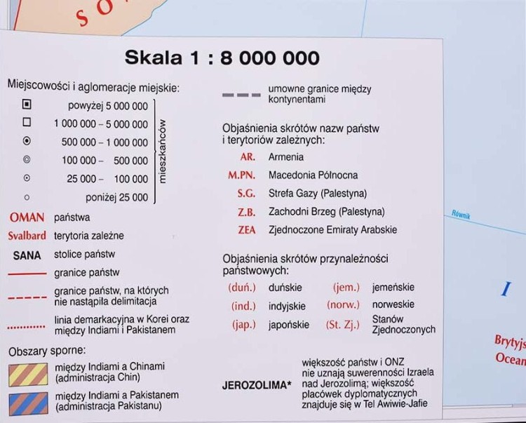 Azja 1:8 000 000. Mapa ścienna polityczna wydawnictwa  Nowa Era. Legenda