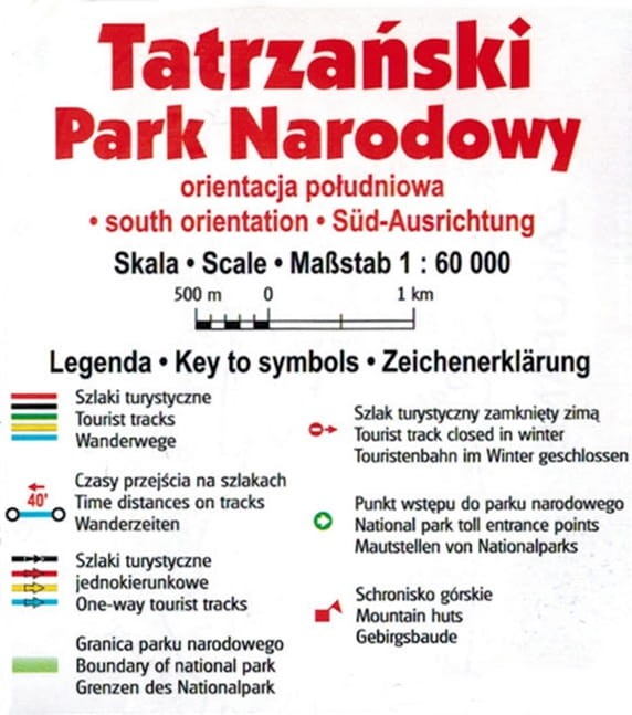 Tatry Polskie. Laminowane schematy szlaków turystycznych wydawnictwa Gauss. Mapa gratis  - legenda