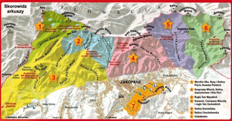 Tatry Polskie. Laminowane schematy szlaków turystycznych wydawnictwa Gauss. Skorowidz map