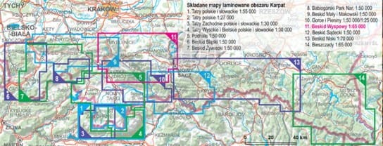 Beskid Wyspowy 1:65 000. Laminowana mapa turystyczna wydawnictwa ExpressMap. Skorowidz