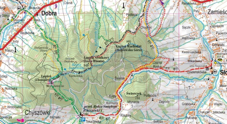 Beskid Wyspowy 1:65 000. Laminowana mapa turystyczna wydawnictwa ExpressMap. Fragment
