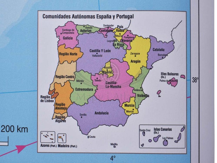 Hiszpania i Portugalia. Mapa ścienna fizyczna wydawnictwa Stiefel. Fragment 6