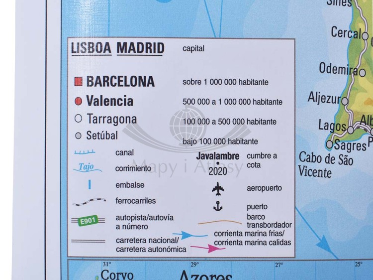 Hiszpania i Portugalia. Mapa ścienna fizyczna wydawnictwa Stiefel. Legenda